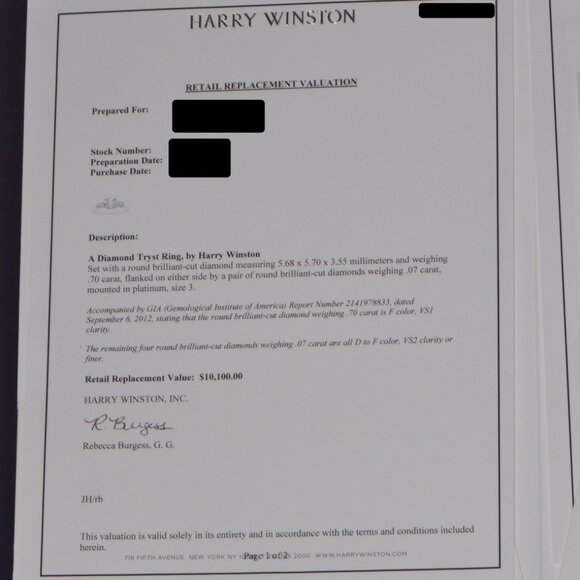 Genuine Harry Winston GIA Certified .77CT Diamond Tryst Platinum Engagement Ring - Picture 10 of 14